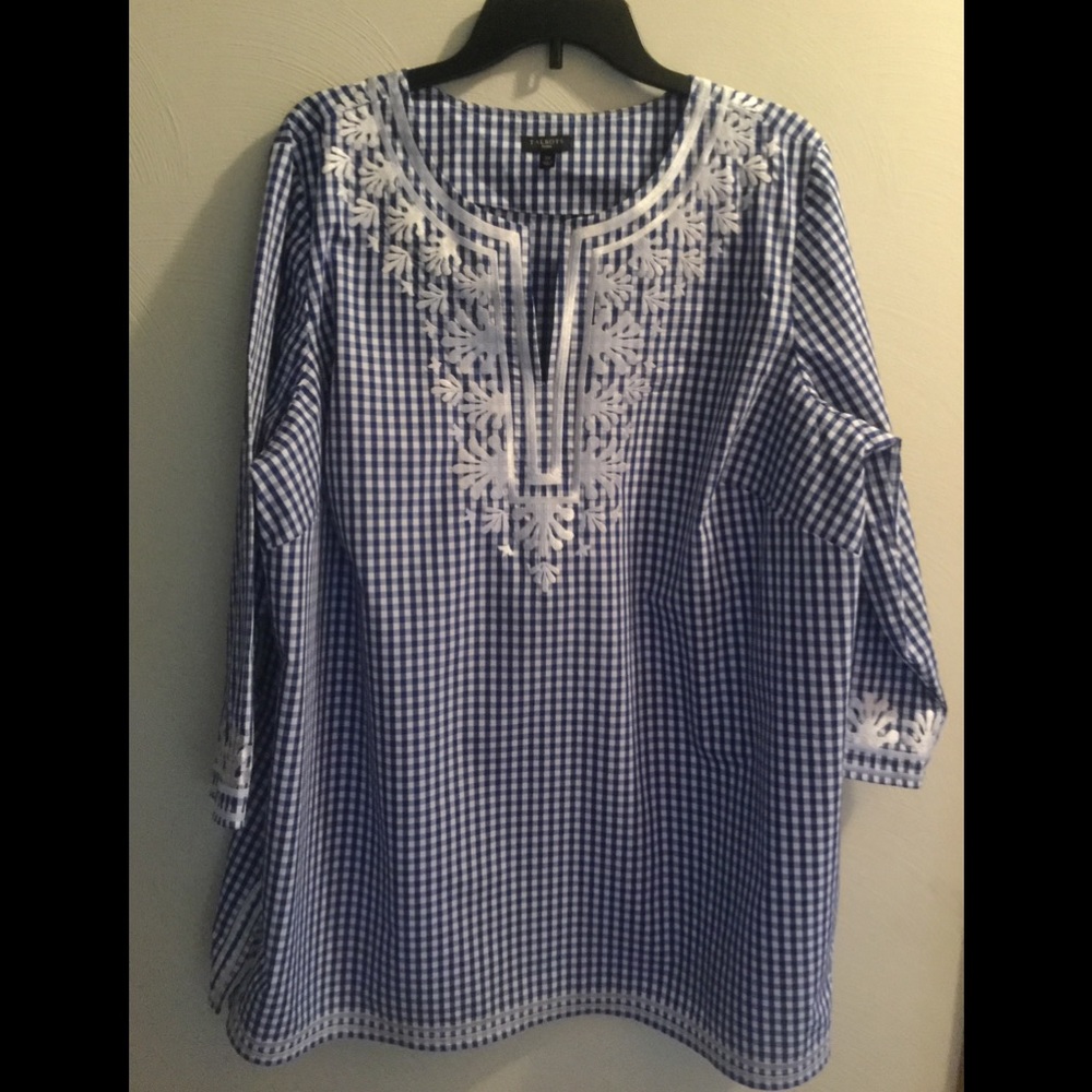 NWOT TALBOTS WOMAN BLUE AND WHITE GINGHAM TUNIC 2X